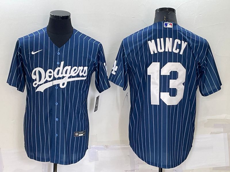 Men Los Angeles Dodgers 13 Muncy Blue Stripe Throwback Nike 2022 MLB Jersey